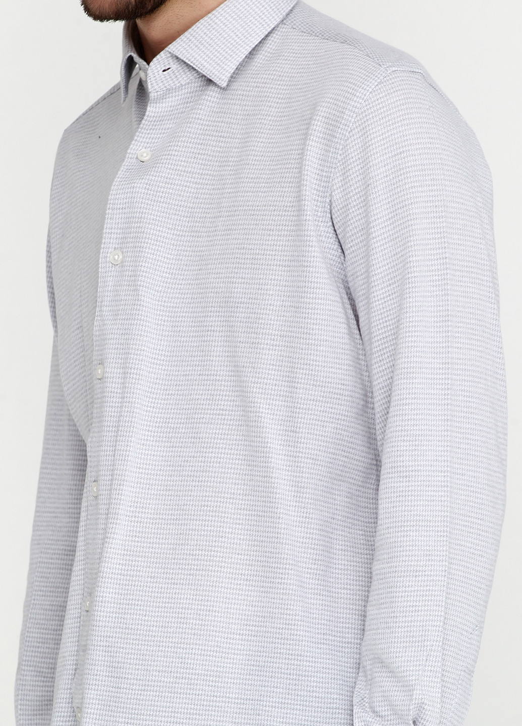 Светло-серая кэжуал рубашка с узором "гусиная лапка" Massimo Dutti с длинным рукавом