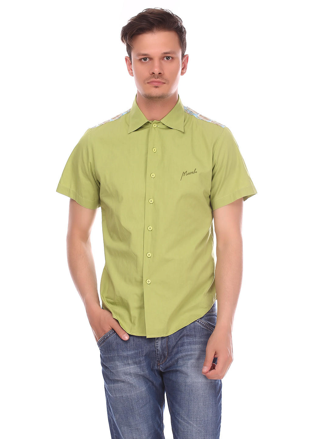 Зеленая кэжуал рубашка однотонная Mambo с коротким рукавом