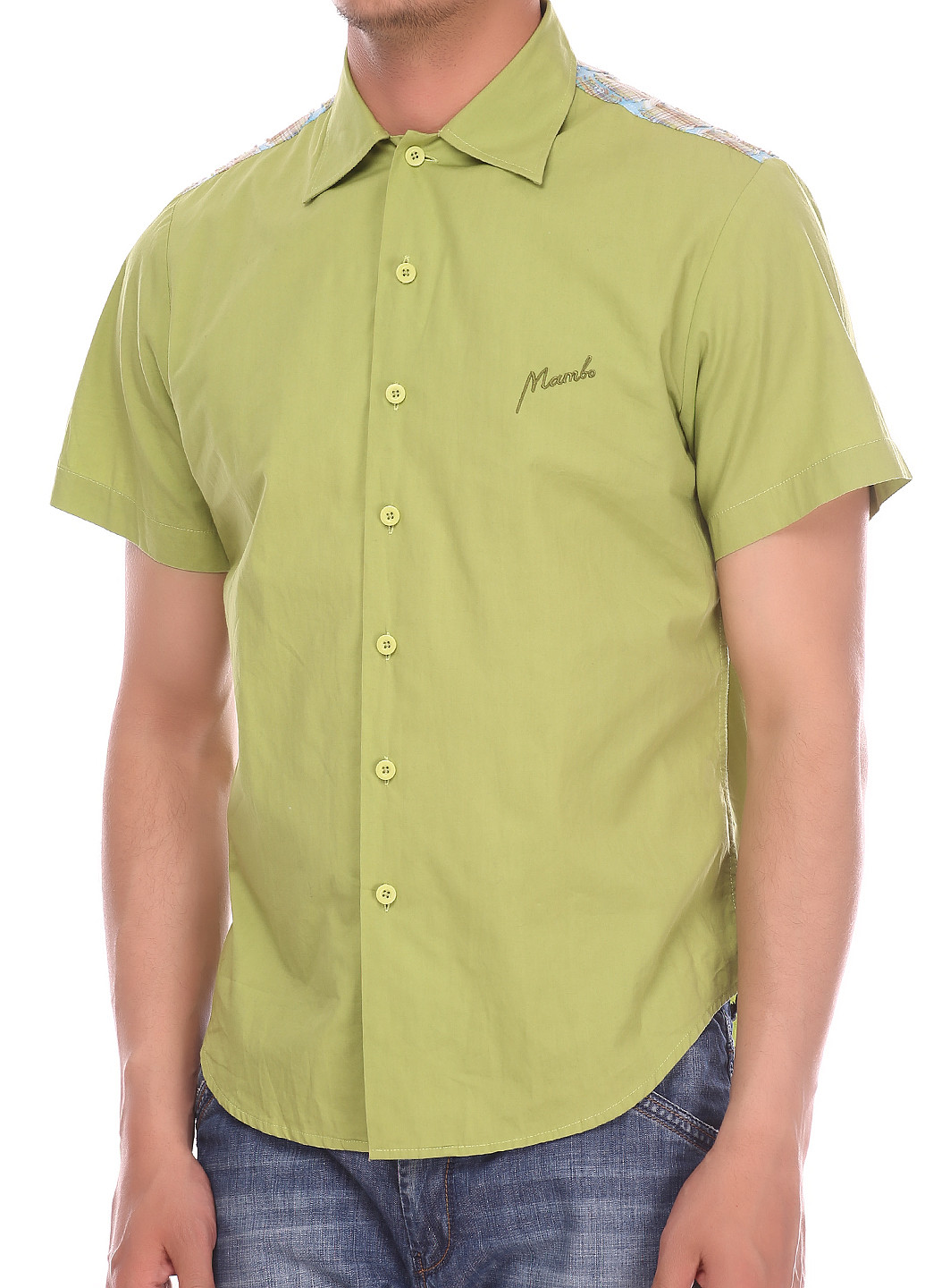 Зеленая кэжуал рубашка однотонная Mambo с коротким рукавом