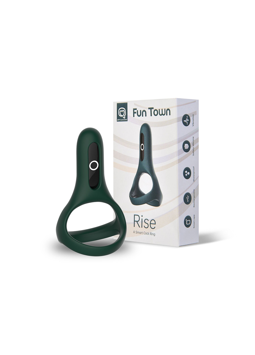 Двойное эрекционное кольцо Rise Turquoise, управление со смартфона Fun (254151779)