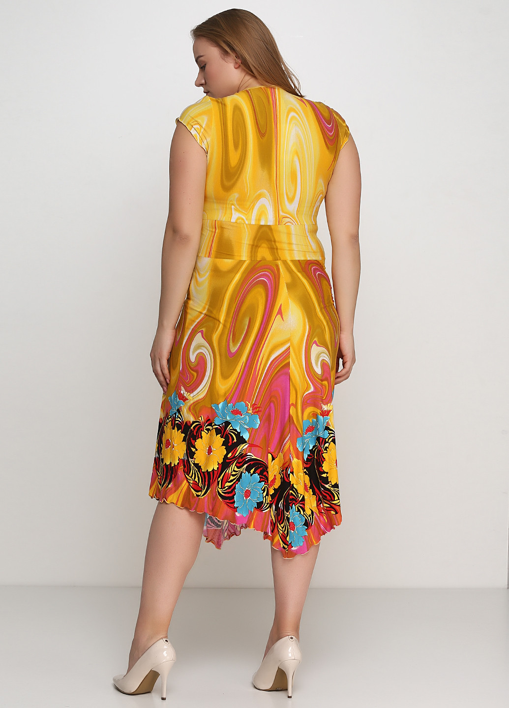 Комбинированное кэжуал платье Алеся с цветочным принтом