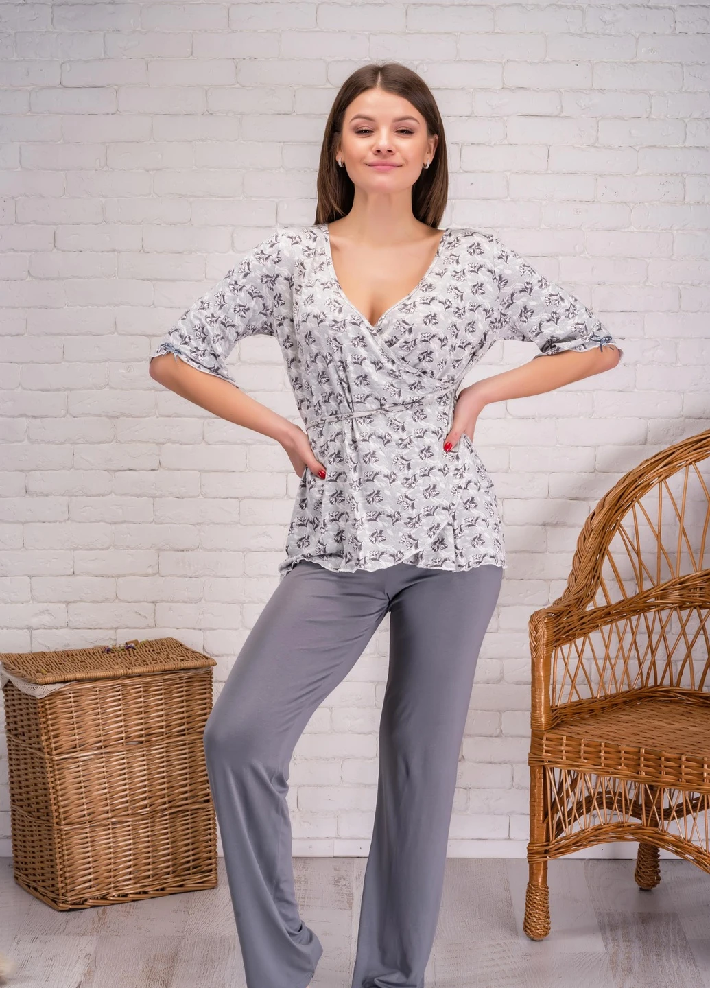Серая всесезон костюм жіночий домашній 4xl сіро-блакитний 040-14xl Lanett