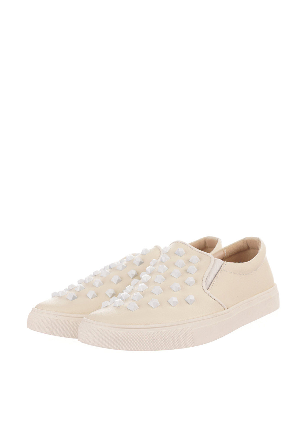 Бежевые слипоны Allshoes с бусинами, с белой подошвой однотонные