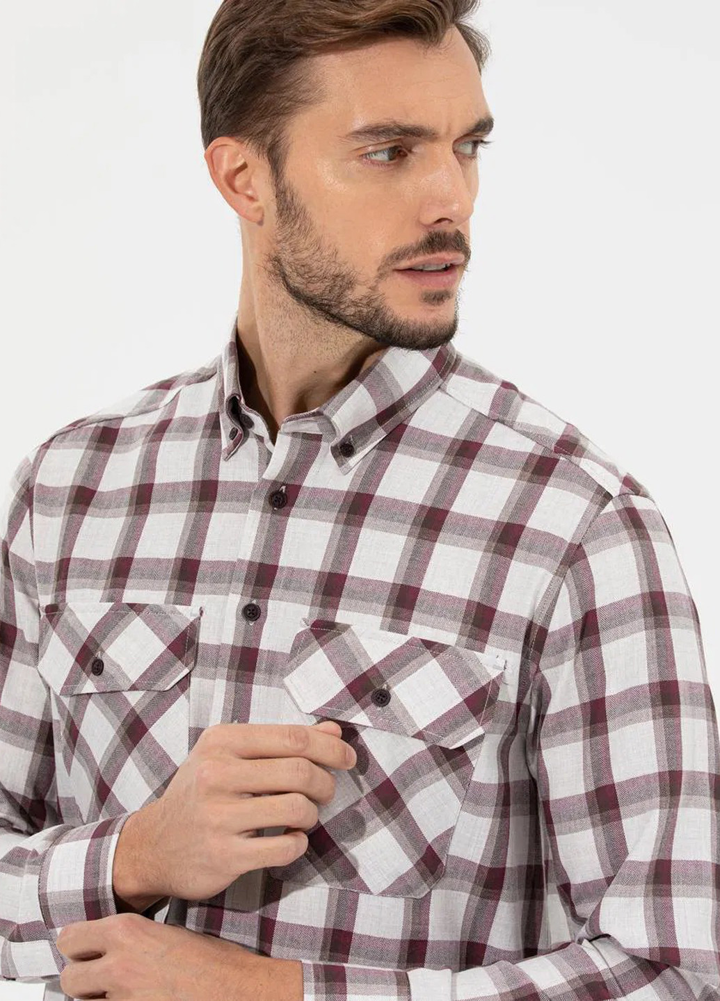 Бордовая кэжуал рубашка в клетку Pierre Cardin
