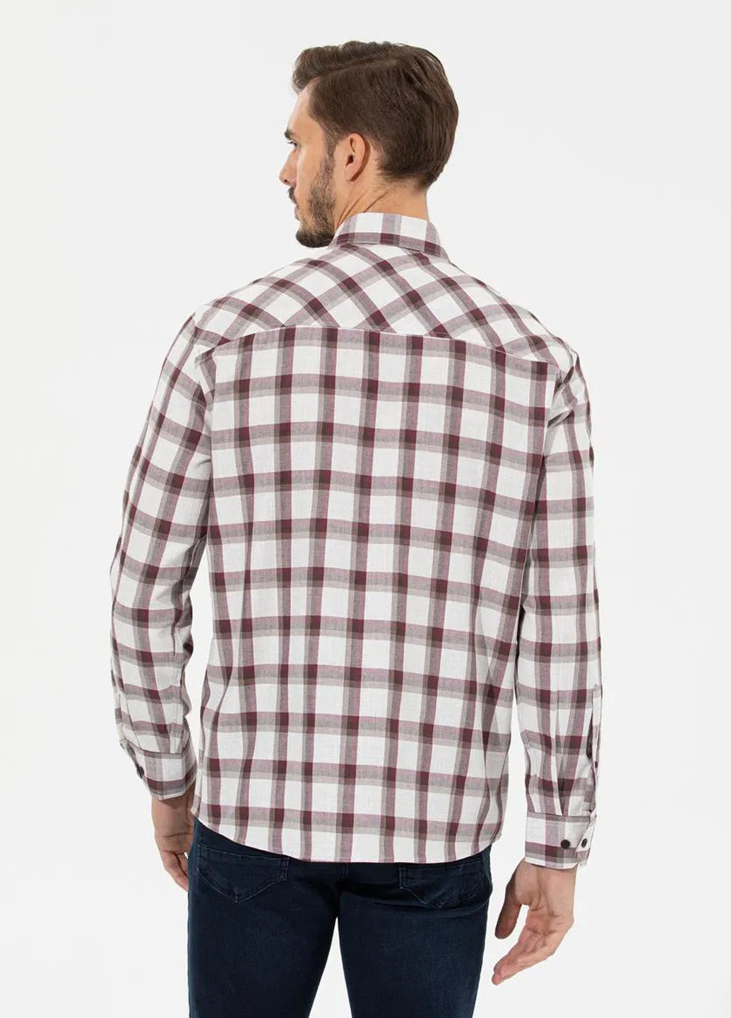 Бордовая кэжуал рубашка в клетку Pierre Cardin