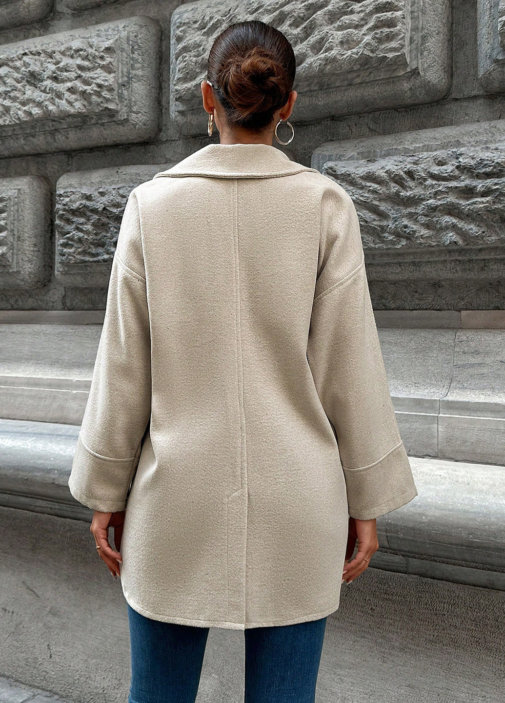 Сіро-бежеве Кежуал напівпальто однобортне SHEIN однотонне