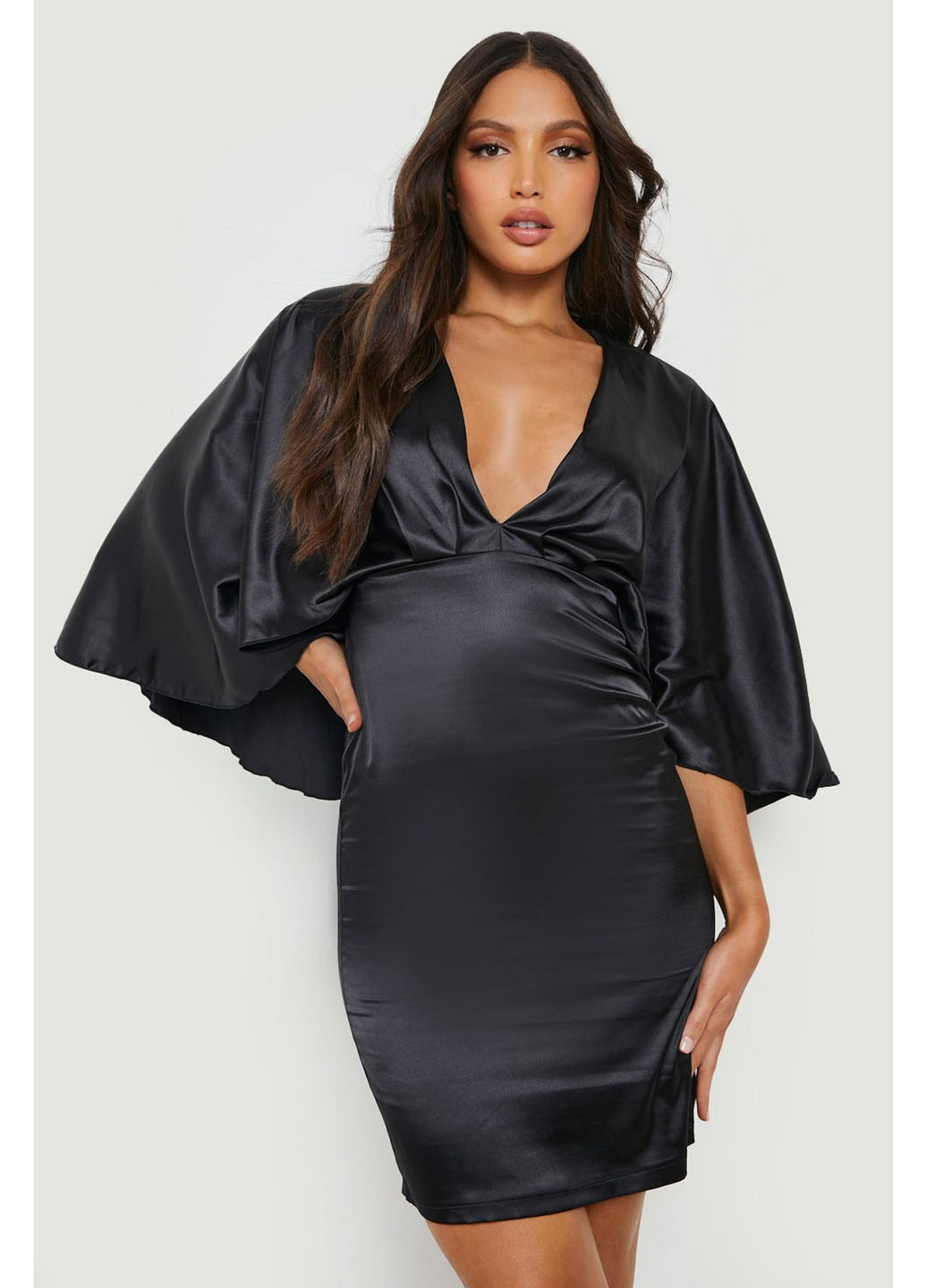 Чорна коктейльна, вечірня, святковий сукня в стилі армпір Boohoo однотонна
