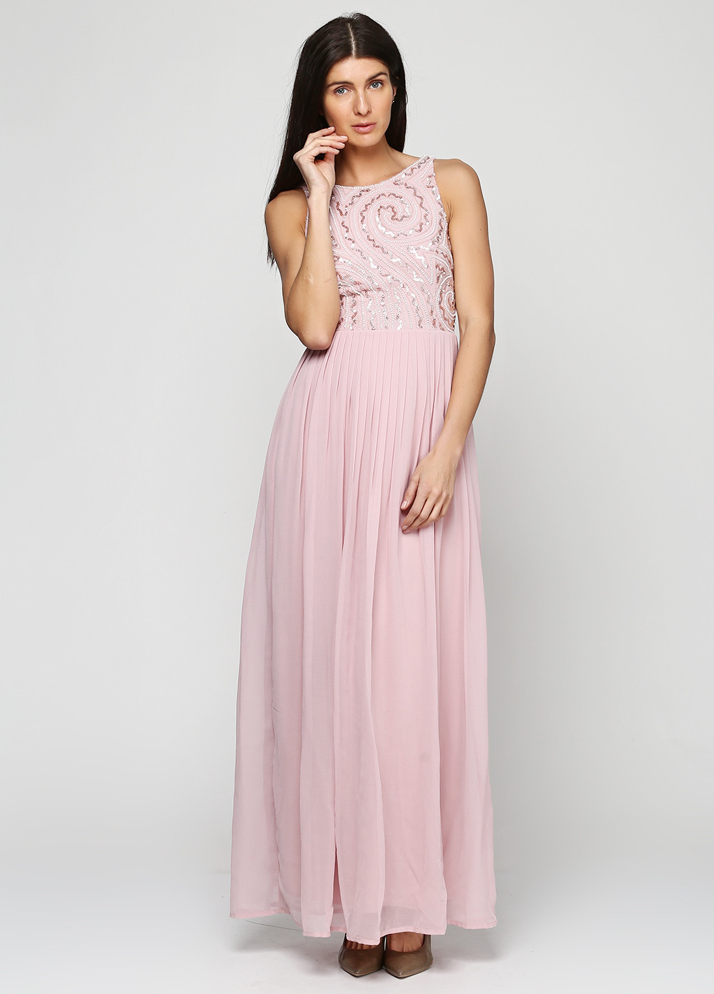 Розовое вечернее платье макси Lace & Beads