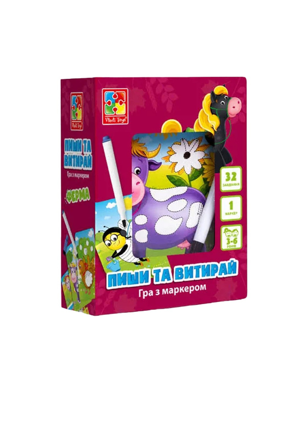 Настільна гра "Пиши та витирай. Ферма" Vladi toys (255678825)