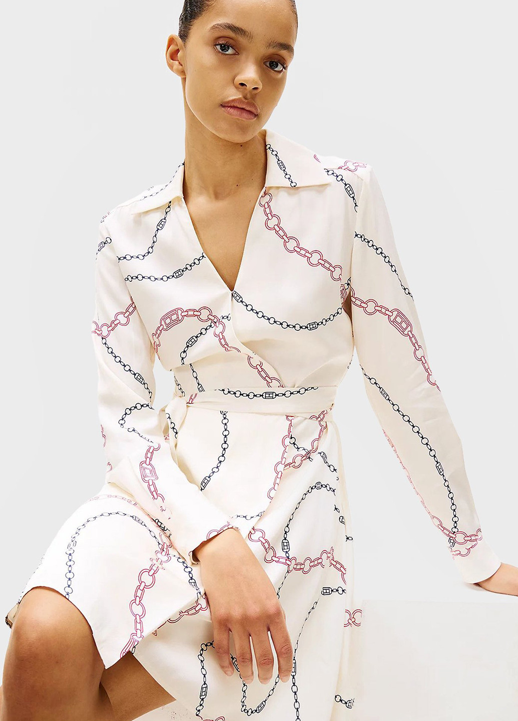 Комбинированное кэжуал платье на запах, клеш Tommy Hilfiger с рисунком