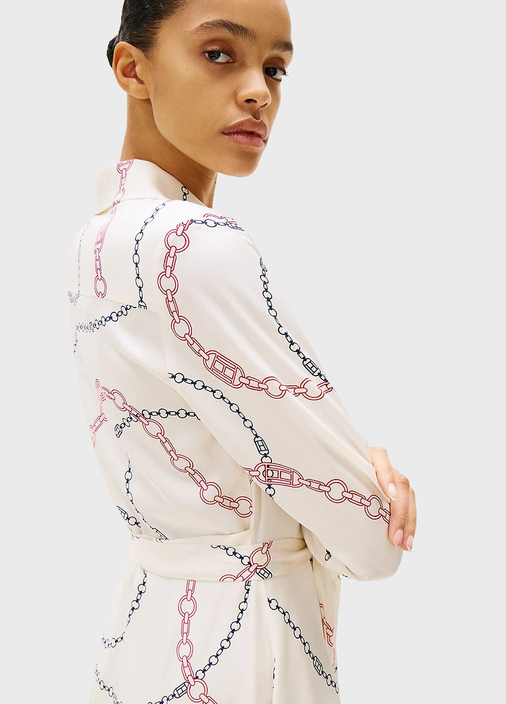 Комбинированное кэжуал платье на запах, клеш Tommy Hilfiger с рисунком