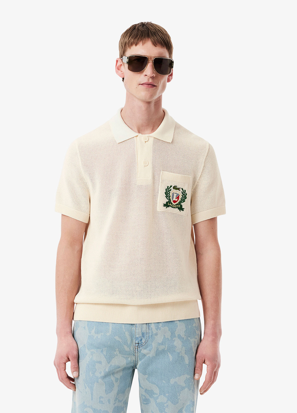 Светло-бежевая футболка-поло для мужчин Lacoste однотонная