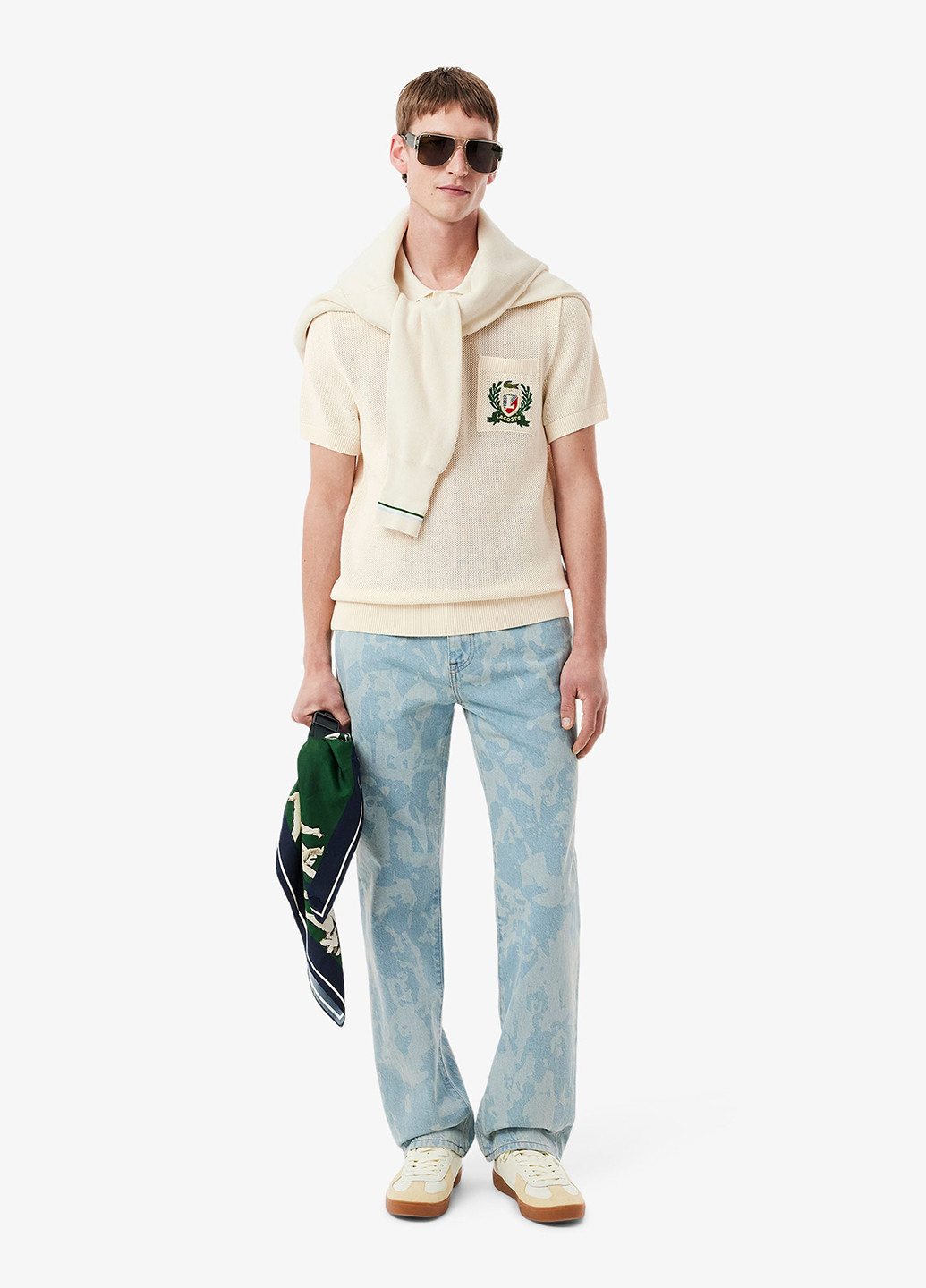 Светло-бежевая футболка-поло для мужчин Lacoste однотонная