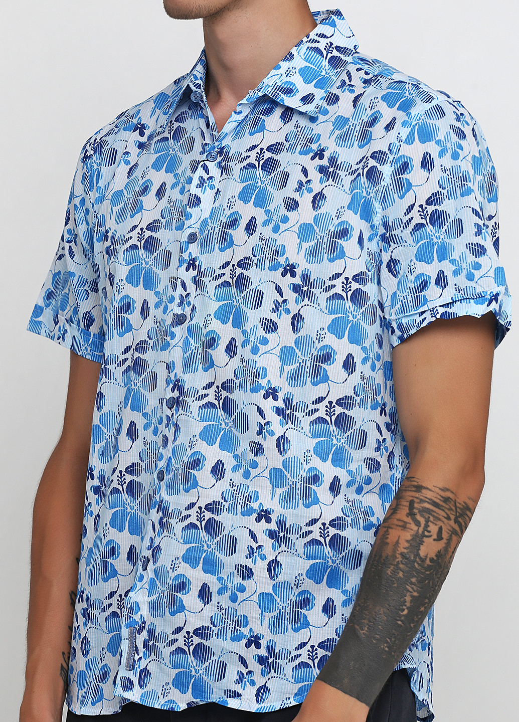 Голубой кэжуал рубашка с цветами AMATO