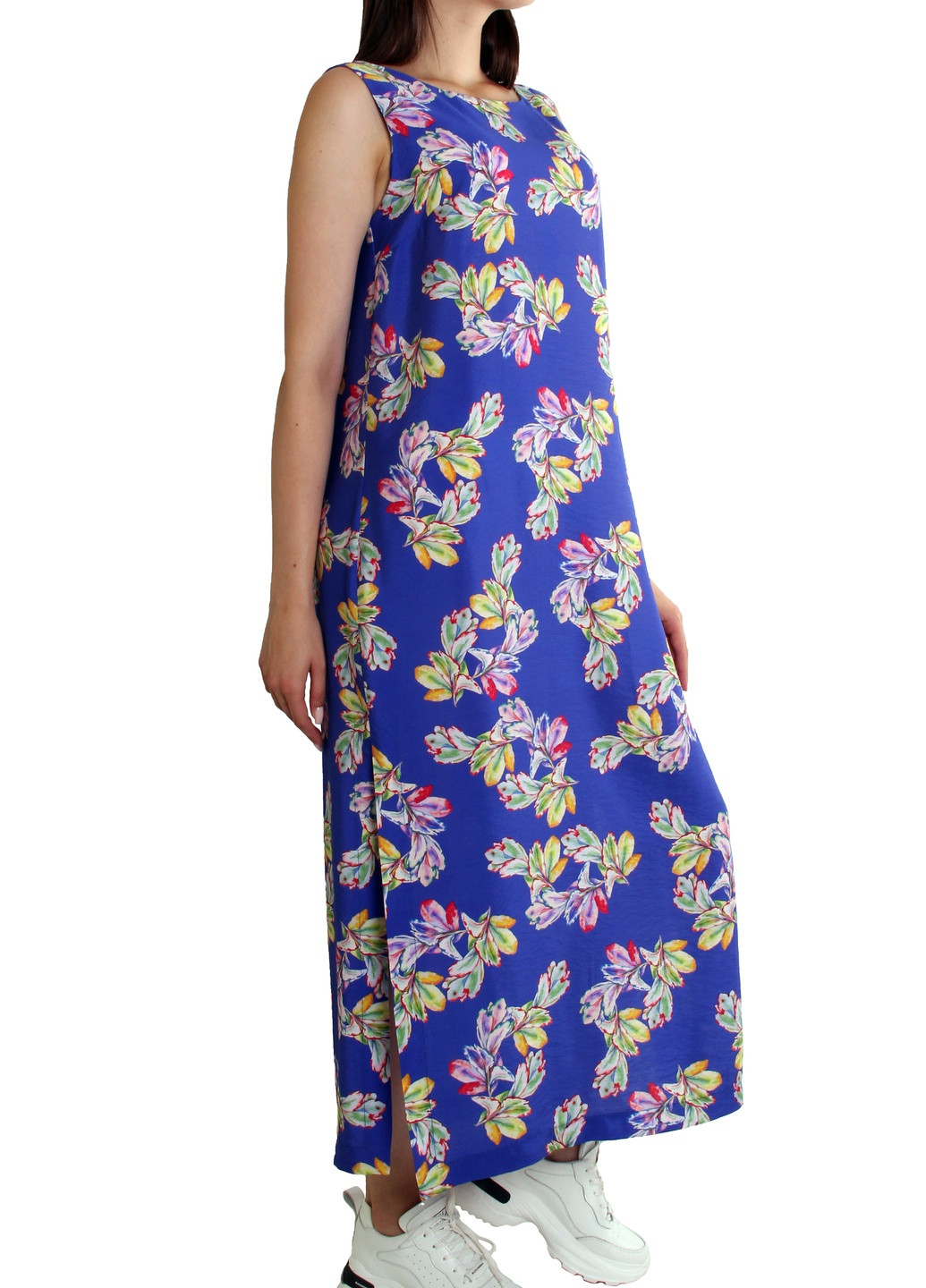 Синее кэжуал ровное платье из штапеля с цветочным принтом . производство украина. Anna Dali с цветочным принтом