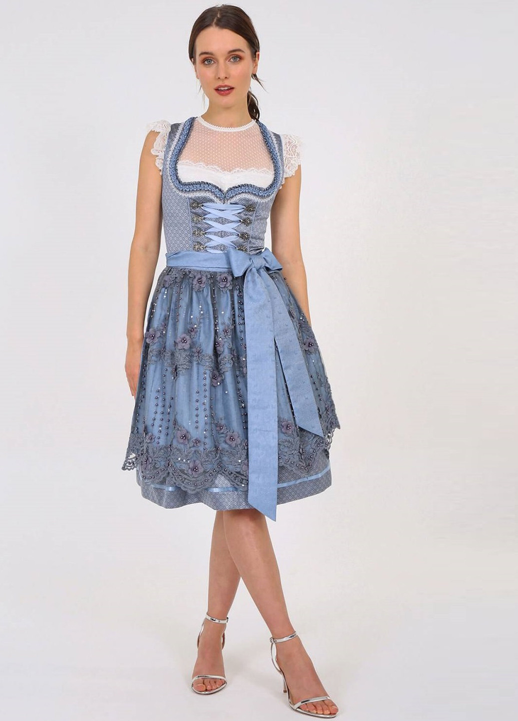 Блакитна коктейльна сукня з корсетом, кльош Kruger однотонна