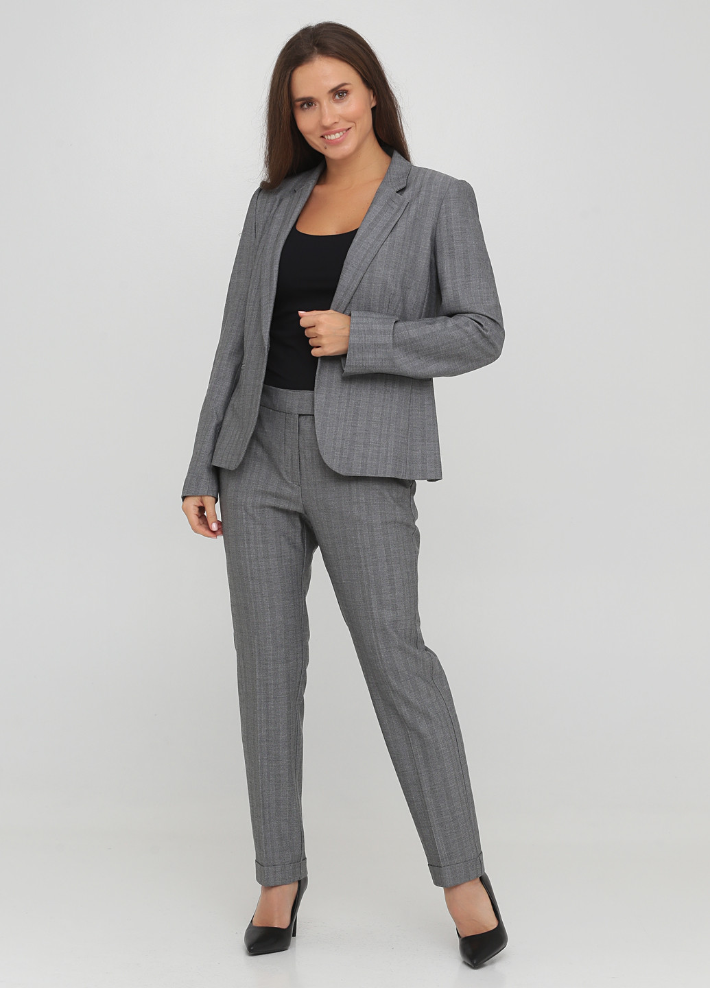 Костюм (жакет, штани) MAX&Co брючний смужка темно-сірий діловий костюмна, поліестер