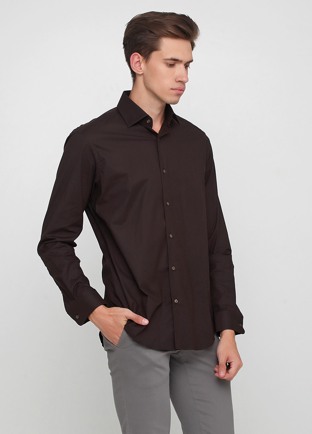 Темно-коричневая кэжуал рубашка однотонная Arrow