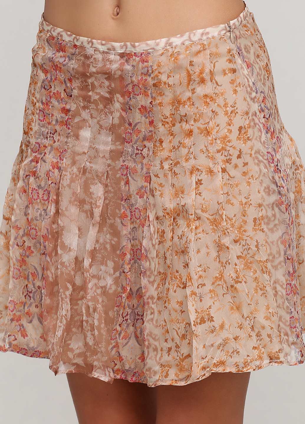 Бежевая кэжуал цветочной расцветки юбка Massimo Dutti клешированная