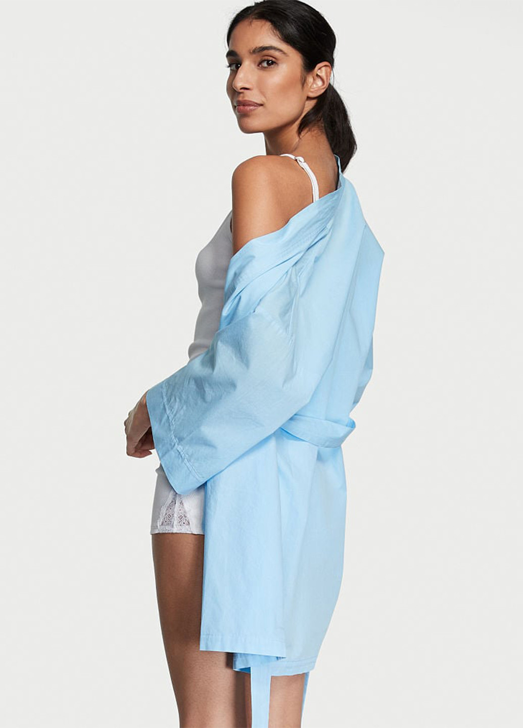 Голубой демисезонный комплект (халат, майка, шорты) Victoria's Secret