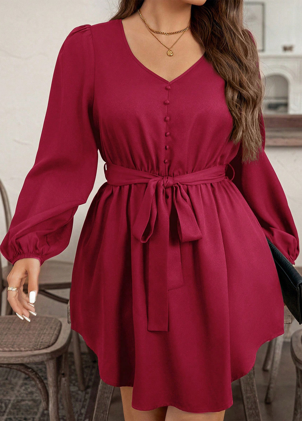 Вишнева святковий, коктейльна, вечірня сукня кльош, а-силует SHEIN однотонна