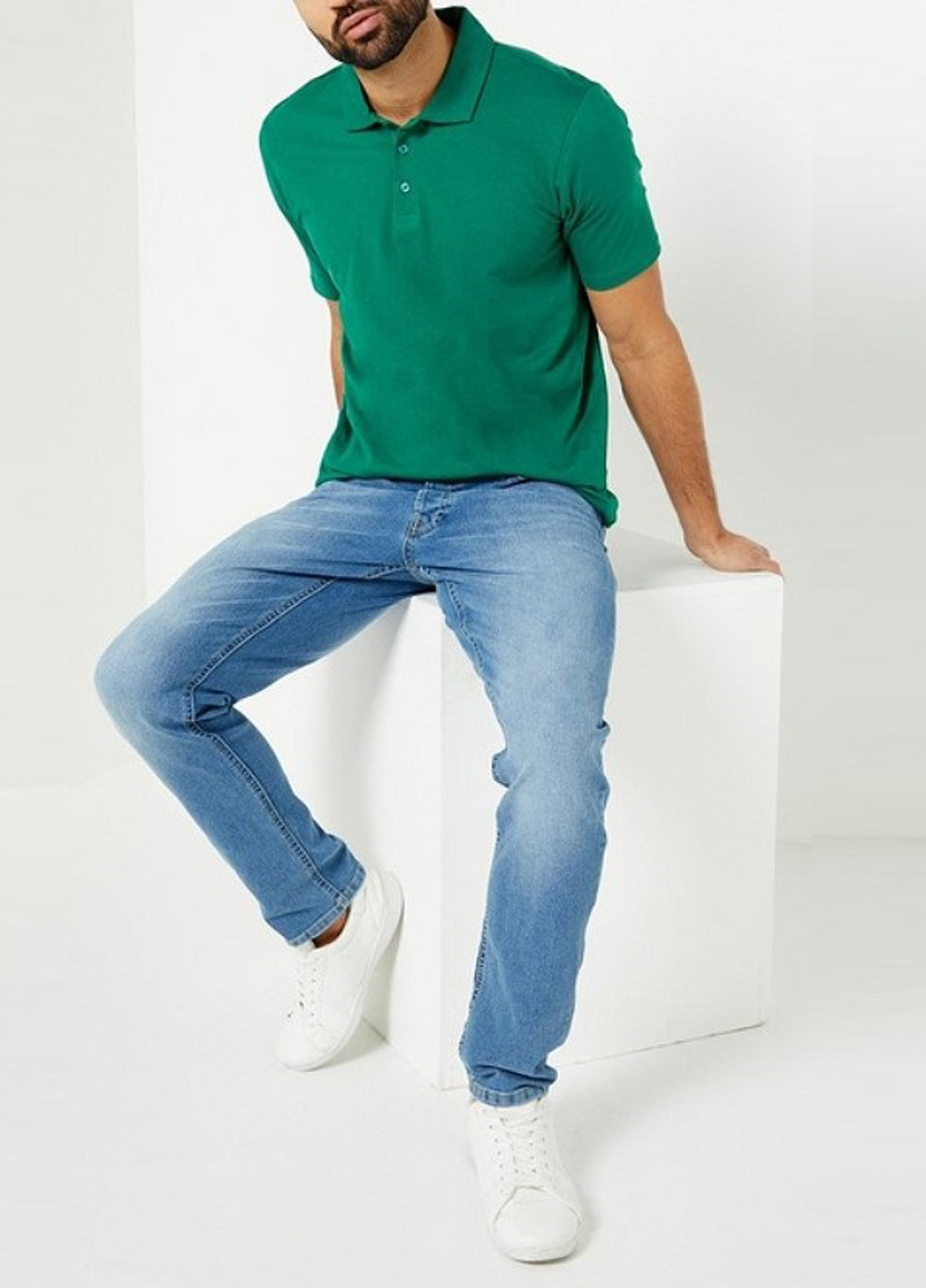 Зеленая футболка-поло для мужчин Studio однотонная
