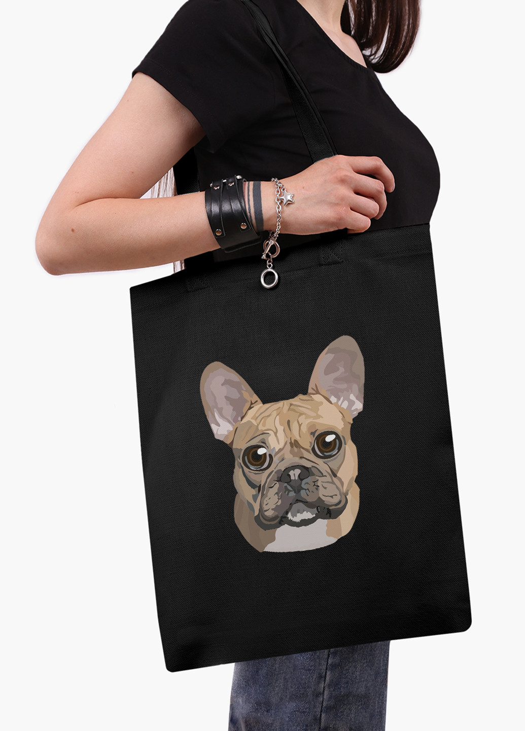Еко сумка шоппер чорна Французький бульдог (9227-2857-BK-1) Еко сумка шоппер чорна 41*35 см MobiPrint (221682976)