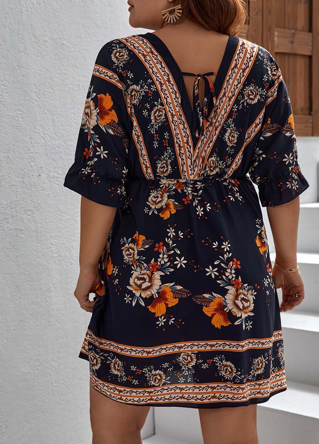 Темно-синя кежуал сукня в стилі армпір SHEIN з орнаментом