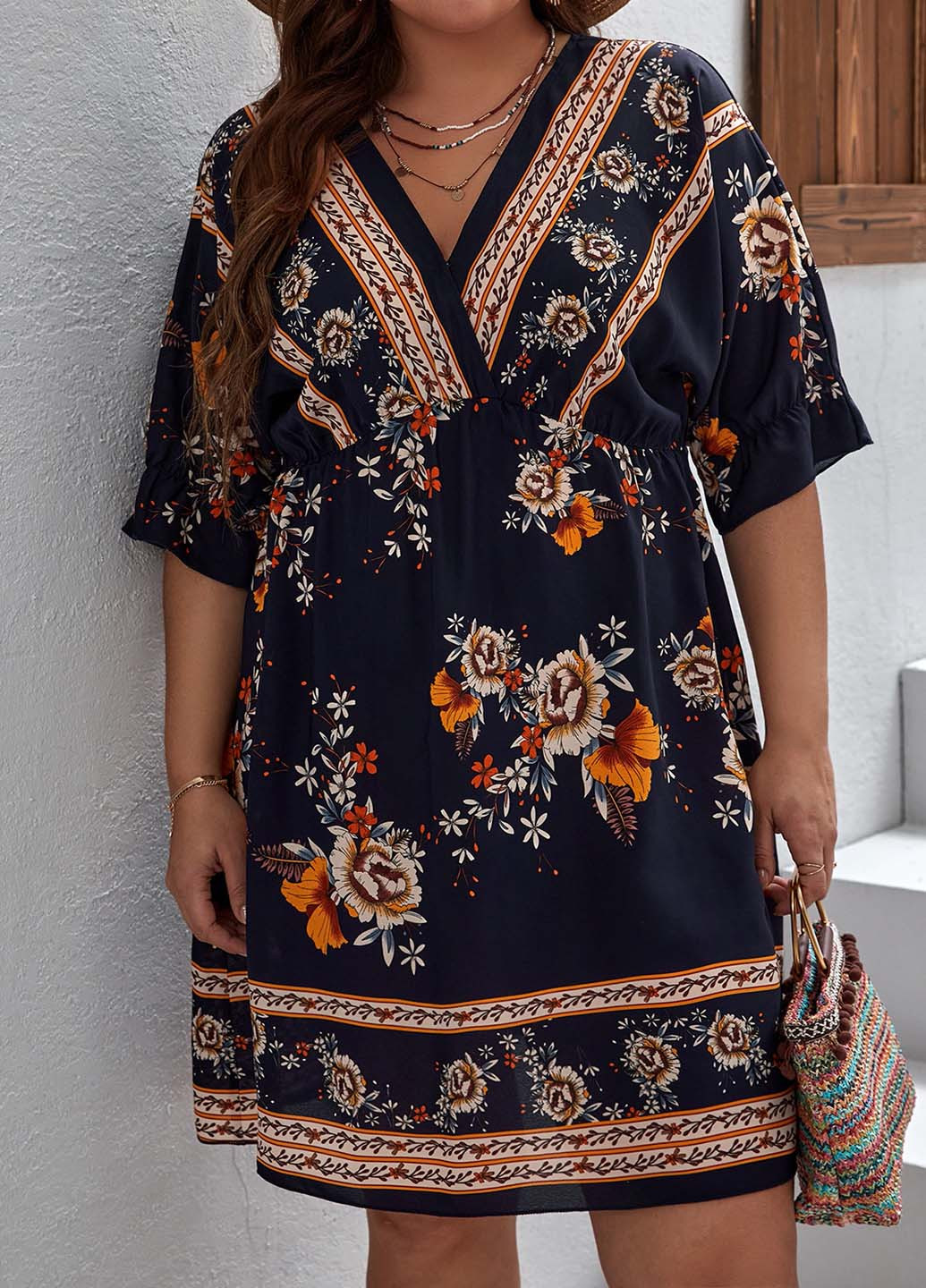 Темно-синя кежуал сукня в стилі армпір SHEIN з орнаментом