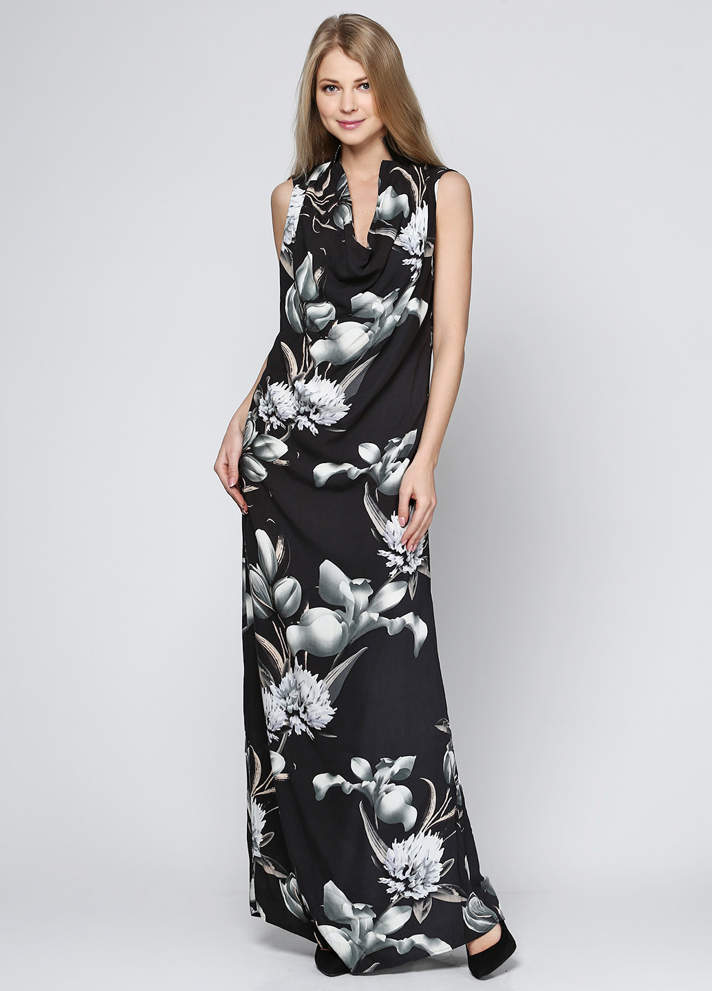 Черное кэжуал платье NU с цветочным принтом