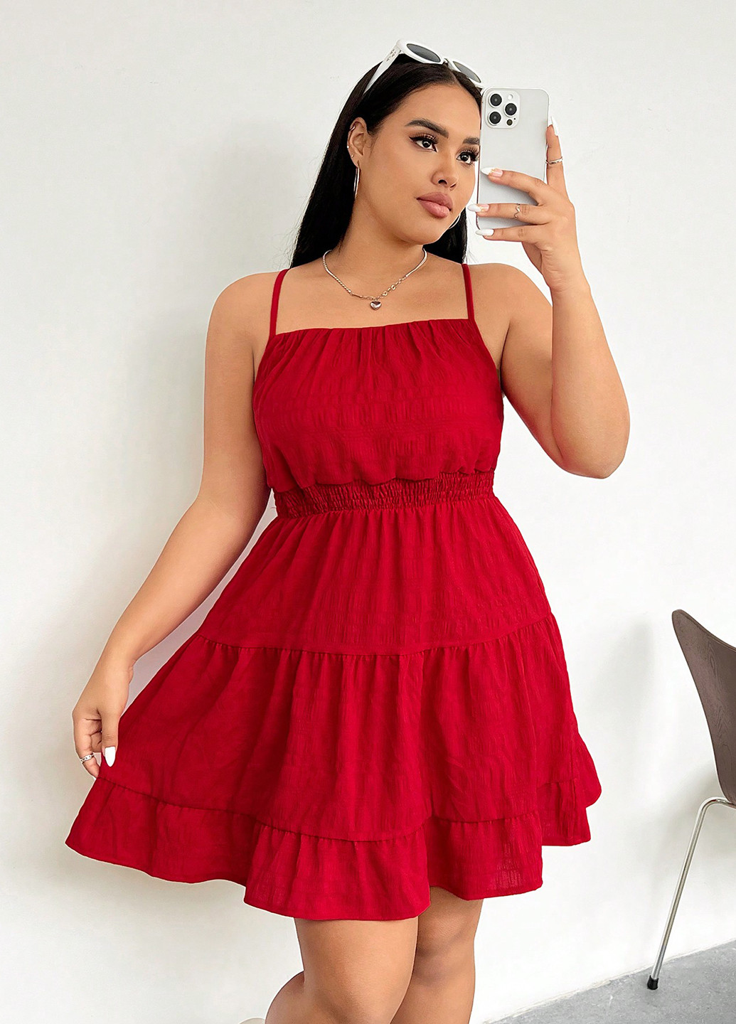 Красное кэжуал платье в стиле ампир SHEIN однотонное