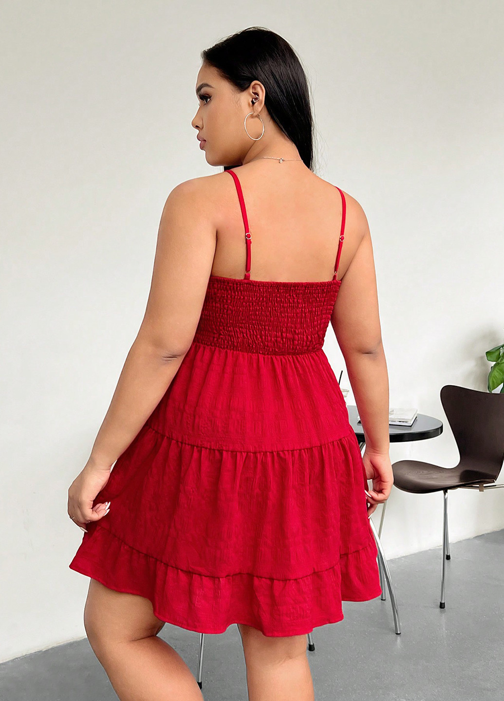 Красное кэжуал платье в стиле ампир SHEIN однотонное
