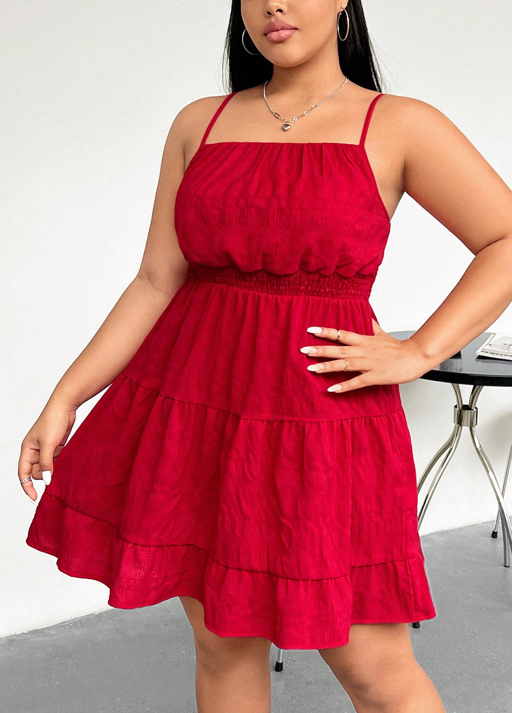 Красное кэжуал платье в стиле ампир SHEIN однотонное