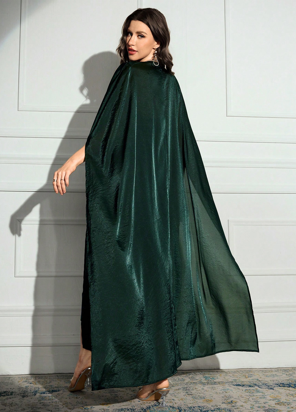 Темно-зелений демісезонний комплект (сукня, накидка) SHEIN