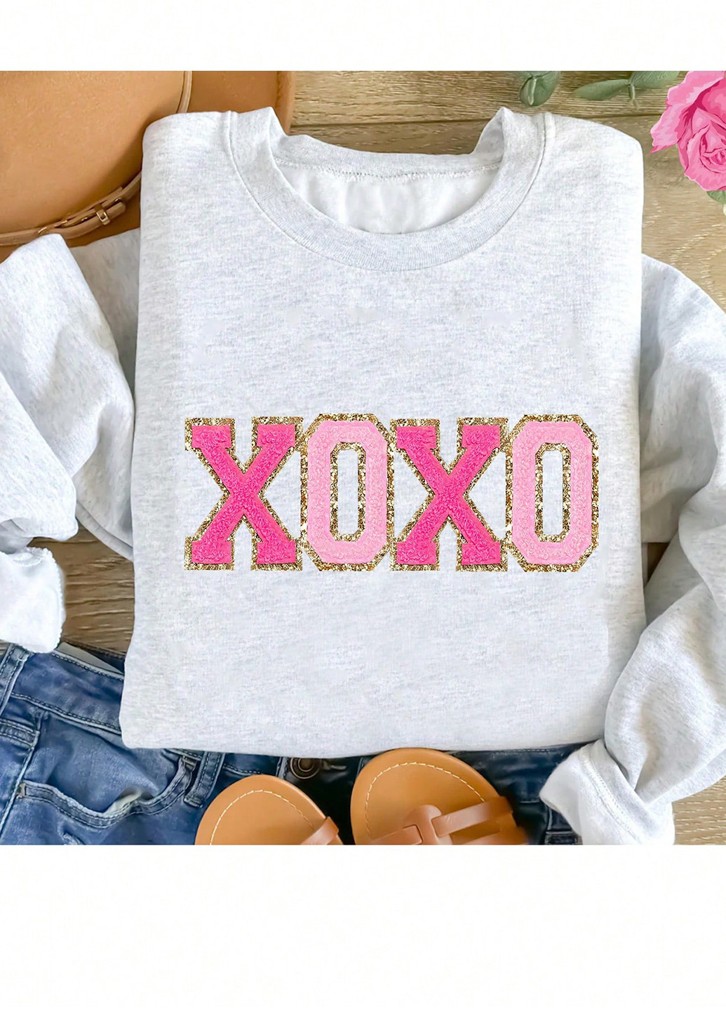 Світло-сірий світшот SHEIN напис вишивка (339052808)