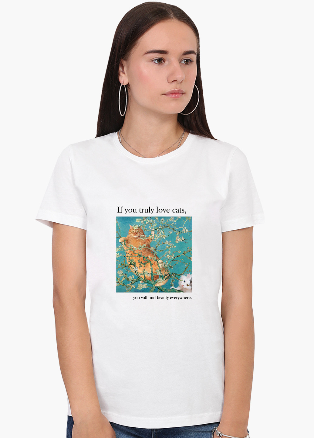 Футболка жіноча Кот Вінсент Ван Гог (Vincent van Gogh Cat) Білий (8976-2963) XXL MobiPrint - (228336181)