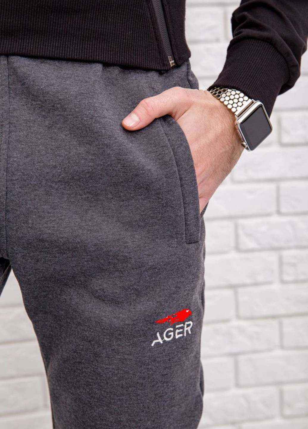 Графитовые спортивные демисезонные зауженные брюки Ager