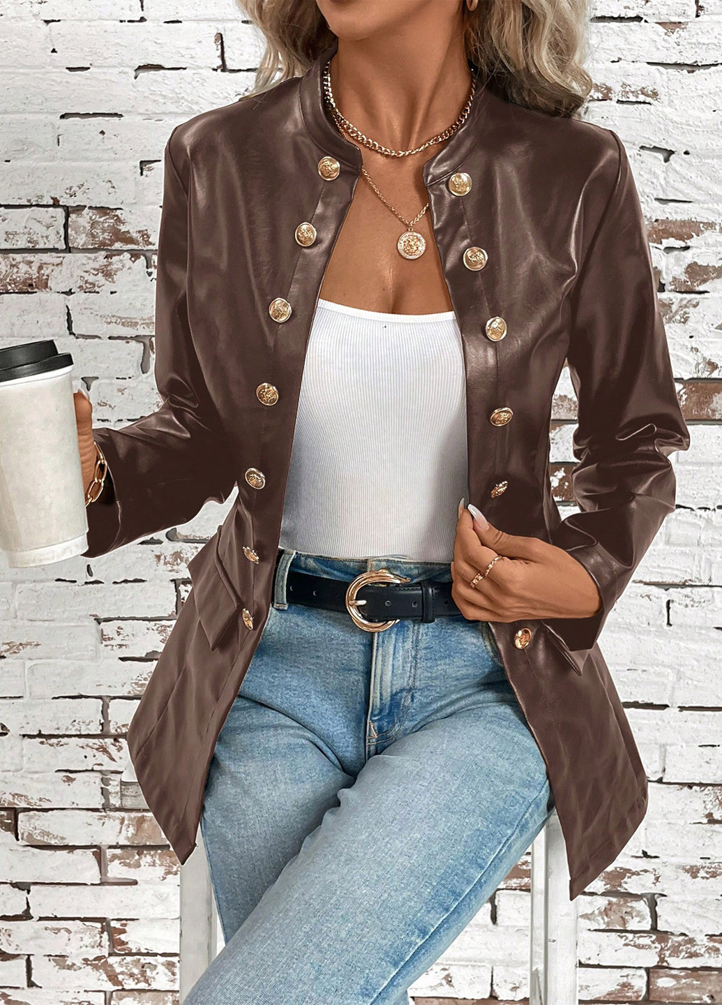 Коричневый женский жакет SHEIN однотонный - демисезонный