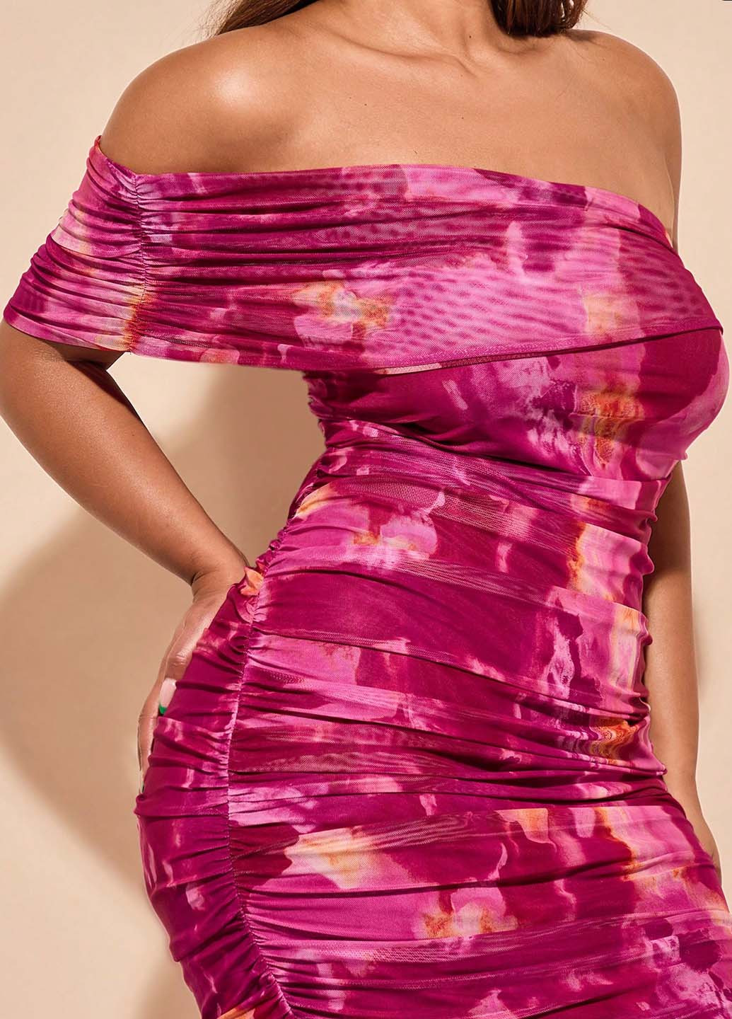 Бордова святковий сукня на одне плече SHEIN з абстрактним візерунком