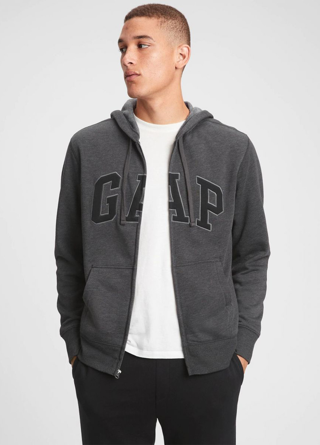 Толстовка Gap логотип тёмно-серая кэжуал хлопок, трикотаж