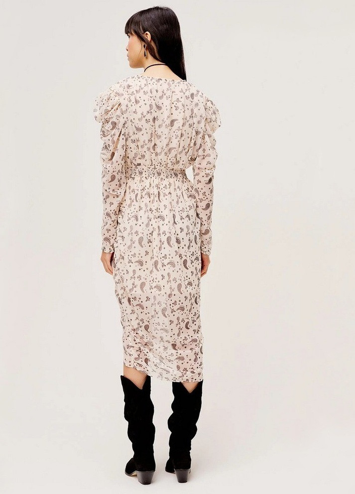 Бежевое кэжуал платье женское с ассиметричной юбкой ornament Berni Fashion с абстрактным узором