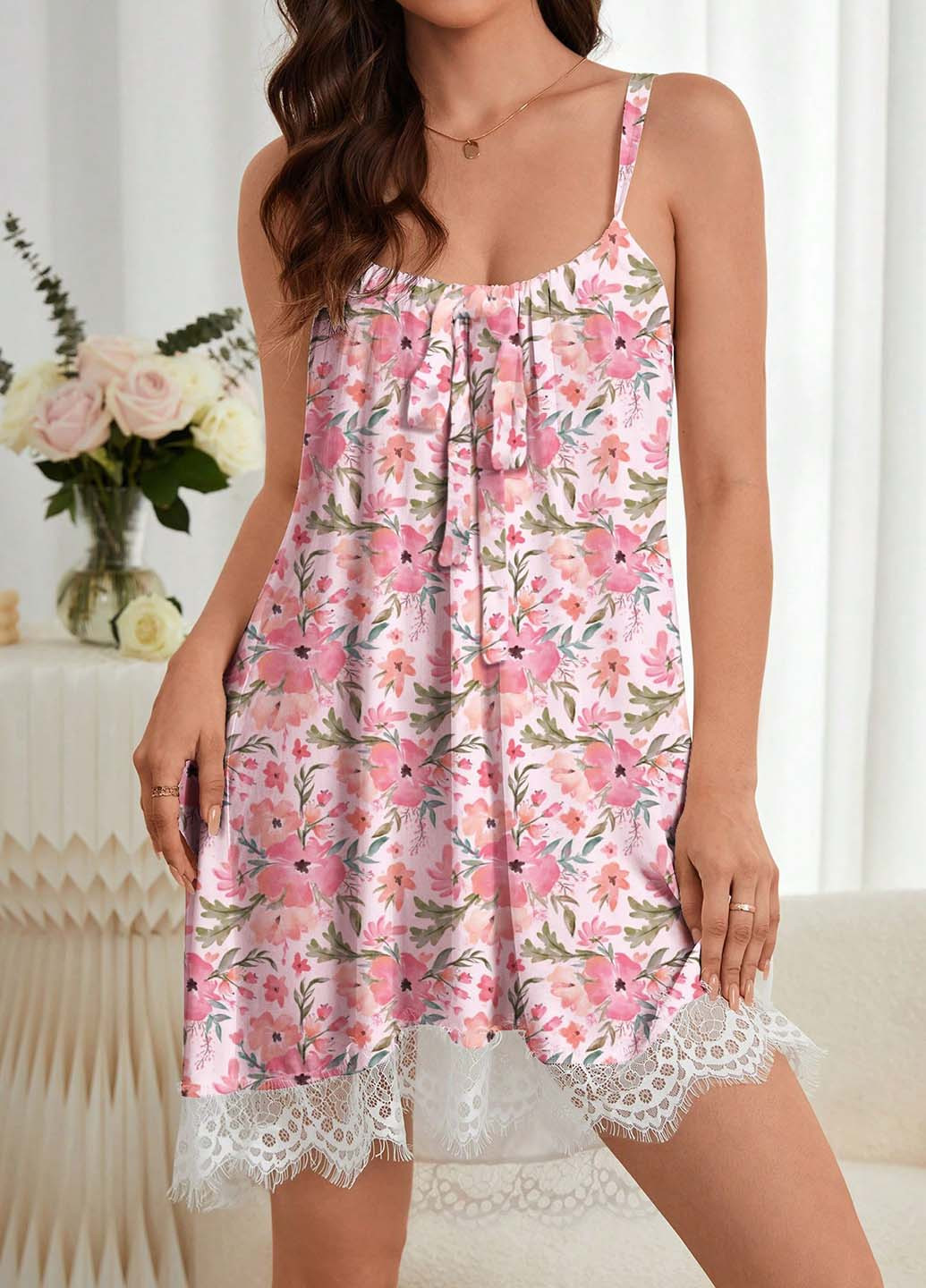 Блідо-рожева домашній сукня а-силует SHEIN з квітковим принтом