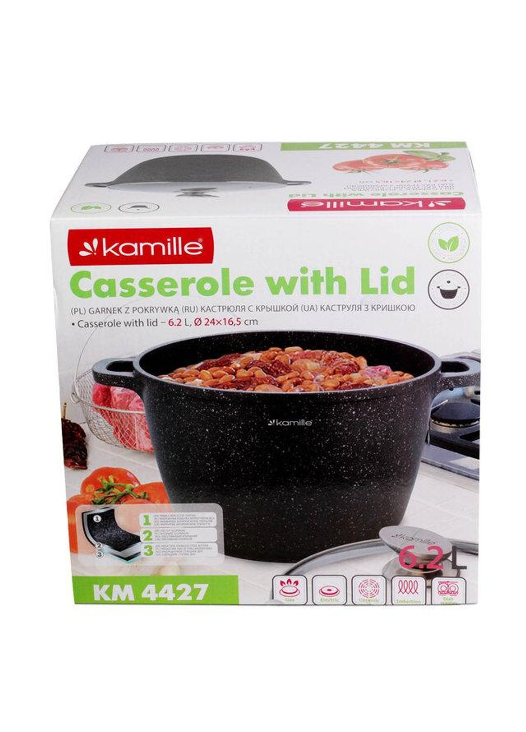 Кастрюля с крышкой KM-4427 6.2 л 24 см Kamille (254641937)