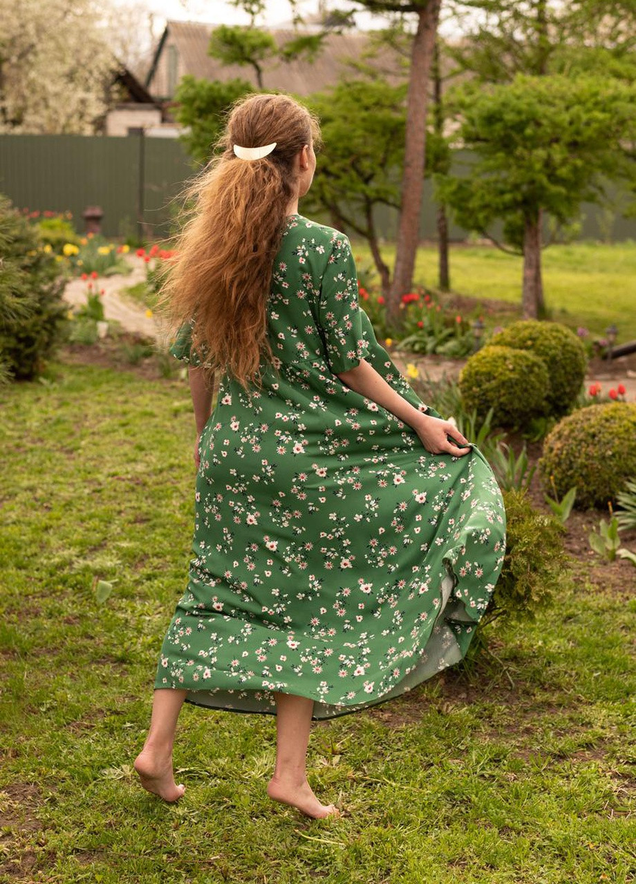 Зелена кежуал жіноча сукня з пишною спідницею V.O.G. з квітковим принтом