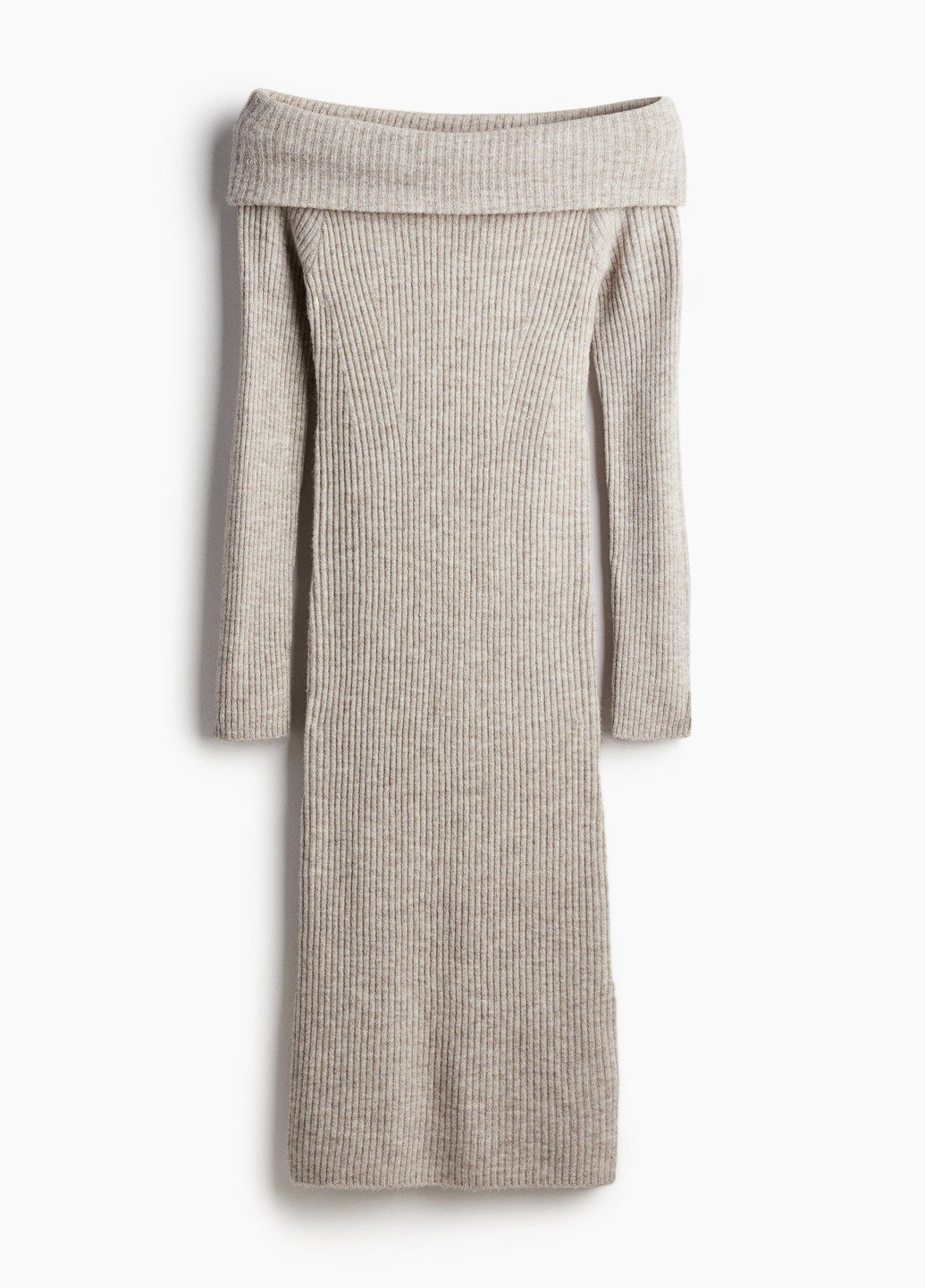 Серо-бежевое кэжуал платье платье-свитер, с открытыми плечами H&M меланжевое
