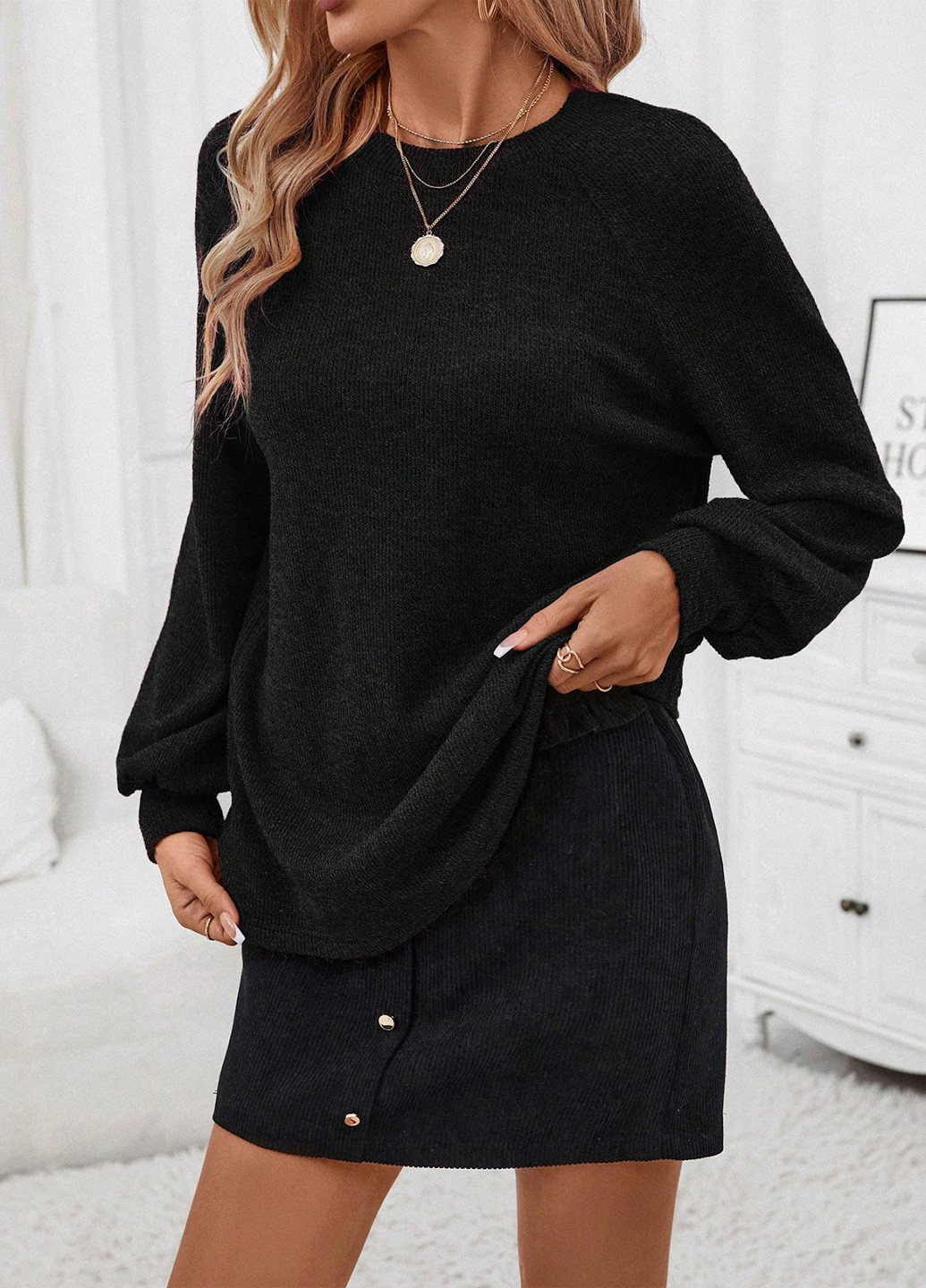 Чорний світшот SHEIN меланж без декору (329532776)