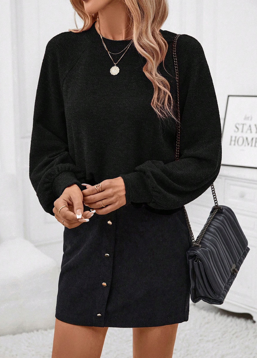 Чорний світшот SHEIN меланж без декору (329532776)