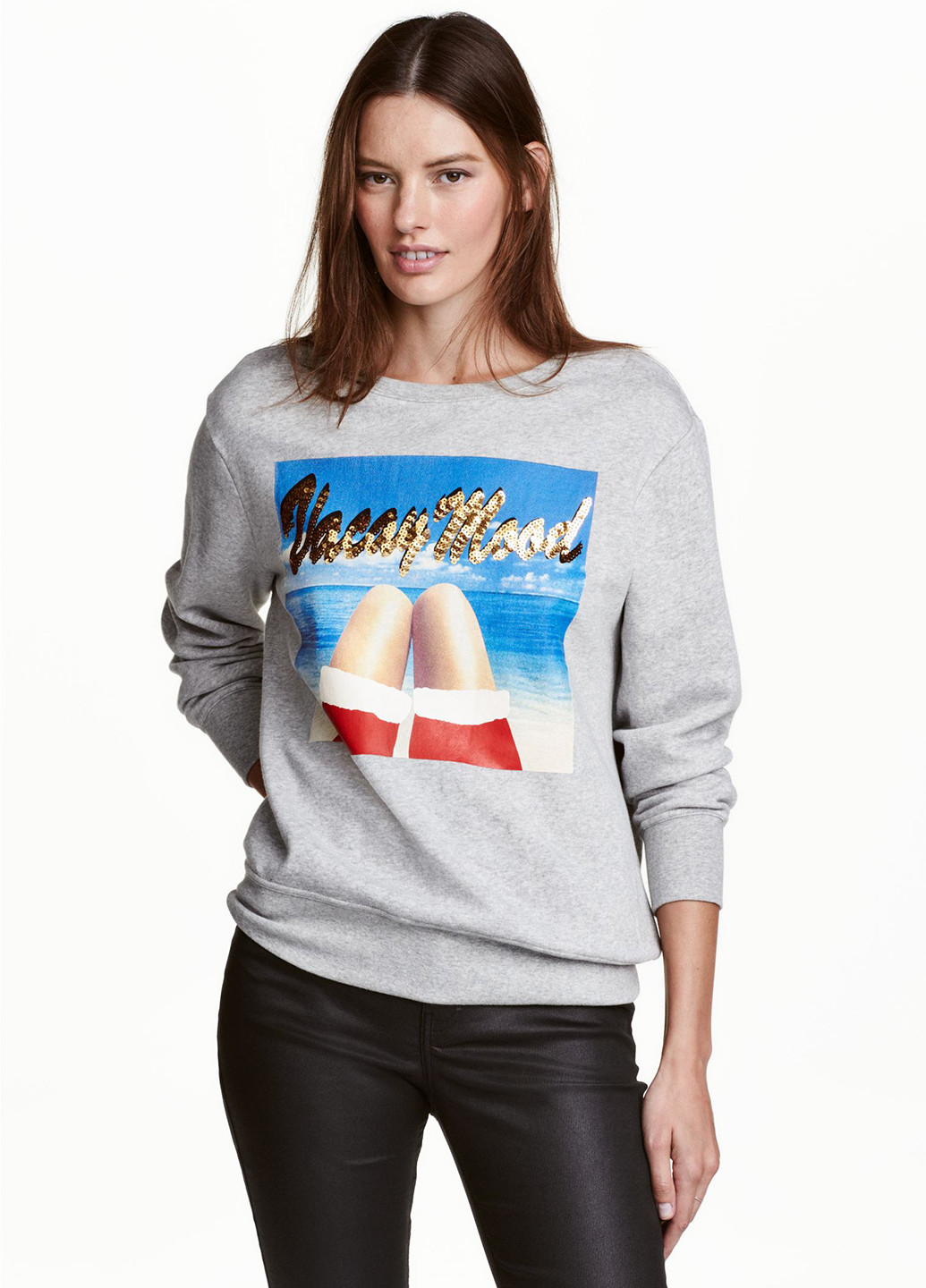 Серый свитшот H&M рисунок пайетки (244288778)