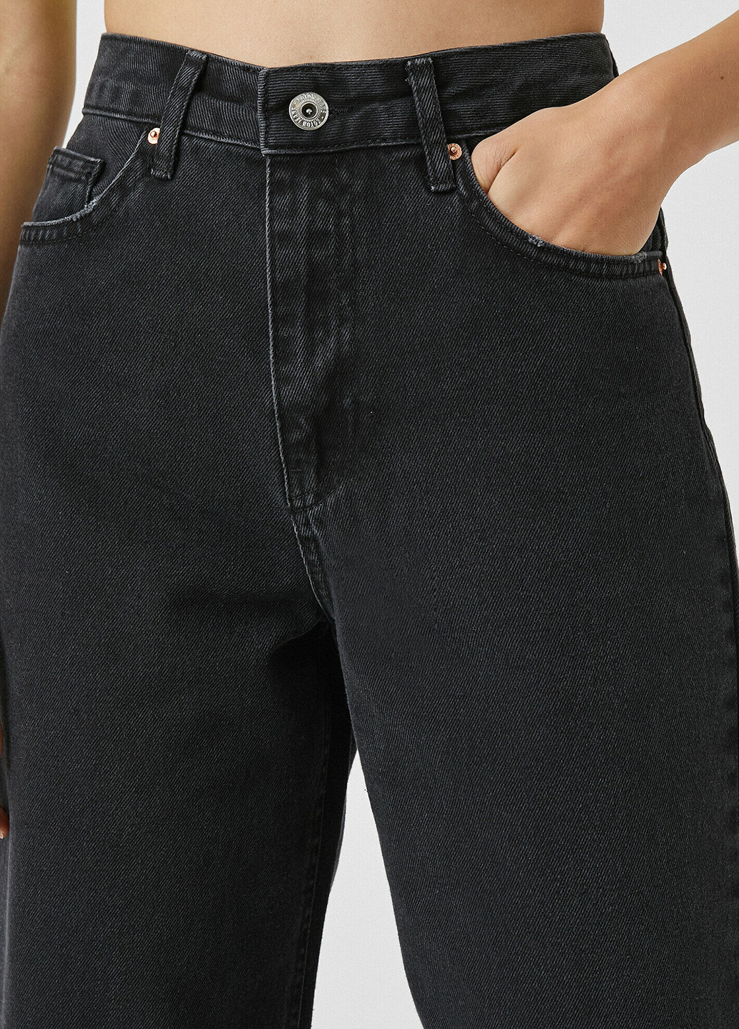 Джинси KOTON прямі, кюлоти однотонні чорні джинсові бавовна