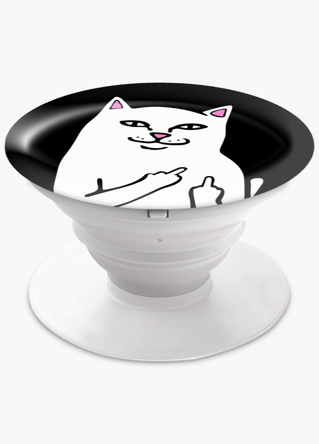 Попсокет (Popsockets) держатель для смартфона мем Белый Кот с пальцем (meme Cat Middle finger) (8754-2851) Черный MobiPrint (221548604)